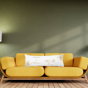 Gold Floral Watercolor Monogram Wedding   Body Cushion