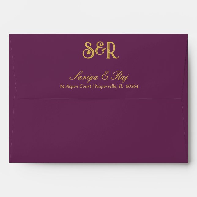 Gold Floral Wedding Invitation Envelope (Back (Top Flap))