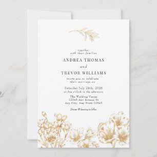 Gold Floral Wedding Invitations