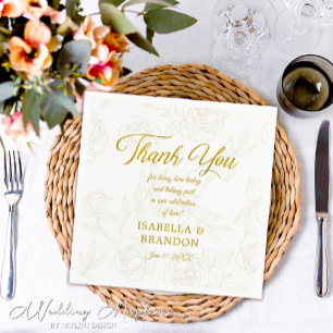 Gold Floral Wedding Party Thank You Napkin