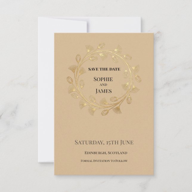 Gold Floral Wedding Save The Date (Front)