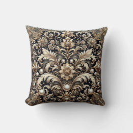 Gold Floral With Flowers and Leaves Throw Pillow