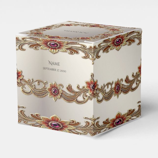 Gold Floral with Red Stones Favour Box (Front Side)