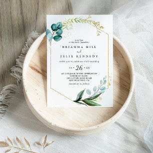 Gold Floral with Tropical Greenery Casual Wedding Invitation