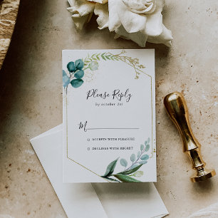 Gold Floral With Tropical Greenery RSVP Card