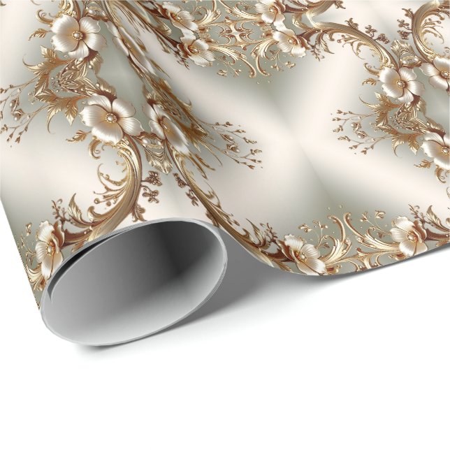 Gold Floral Wrapping Paper (Roll Corner)