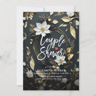 Gold Floral Wreath Couple Shower Wedding Shower Invitation