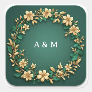 Gold Floral Wreath Frame For Elegant Invitations ✨ Square Sticker