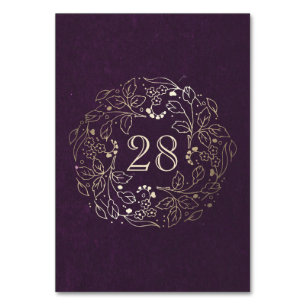 Gold Floral Wreath Plum Vintage Wedding Table Number