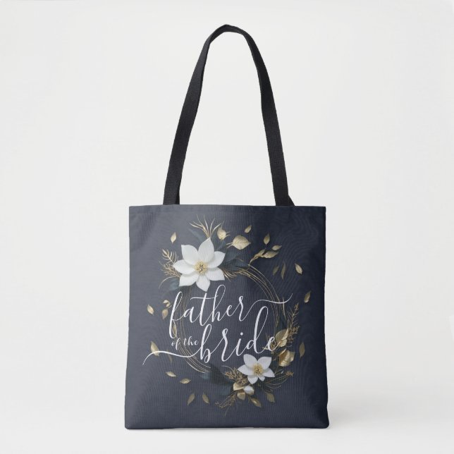 Gold Floral Wreath Wedding Father of the Bride Tote Bag (Front)