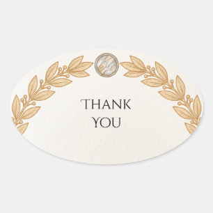 Gold Floral Wreath Wedding Thank You Oval Sticker