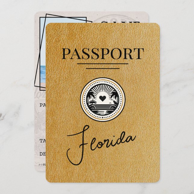 Gold Florida Passport Save The Date (Front/Back)