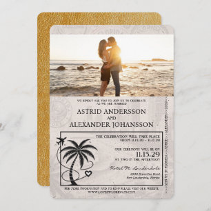 Gold Florida Passport Wedding Invitation