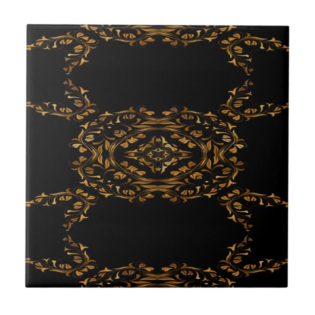 Gold flourish abstract design ceramic tile (Front)