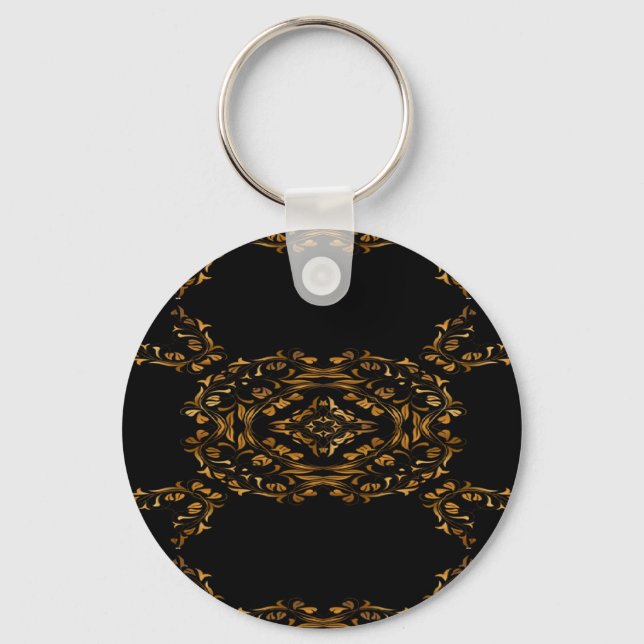 Gold flourish abstract design key ring (Front)