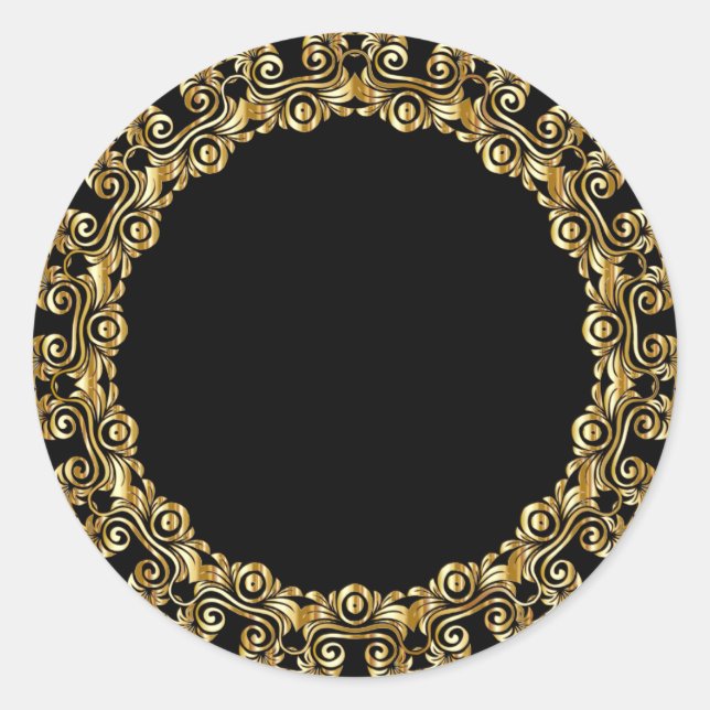 Gold Flourish Circle Frame Classic Round Sticker (Front)