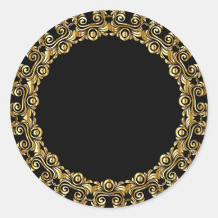 Gold Flourish Circle Frame Classic Round Sticker