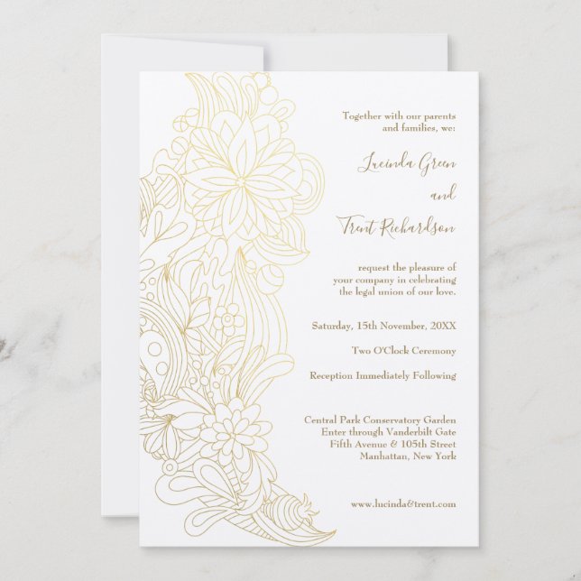Gold Flourish KRAFT Natural Wedding Engagement Invitation (Front)