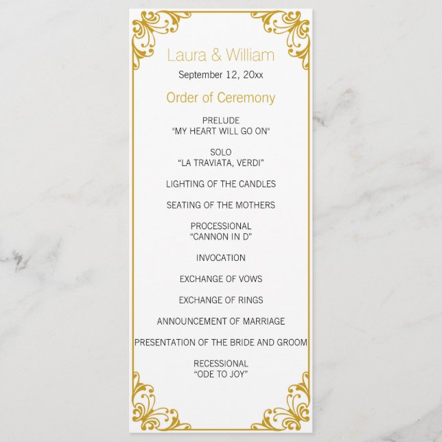 Gold Flourish Wedding Program (Front)