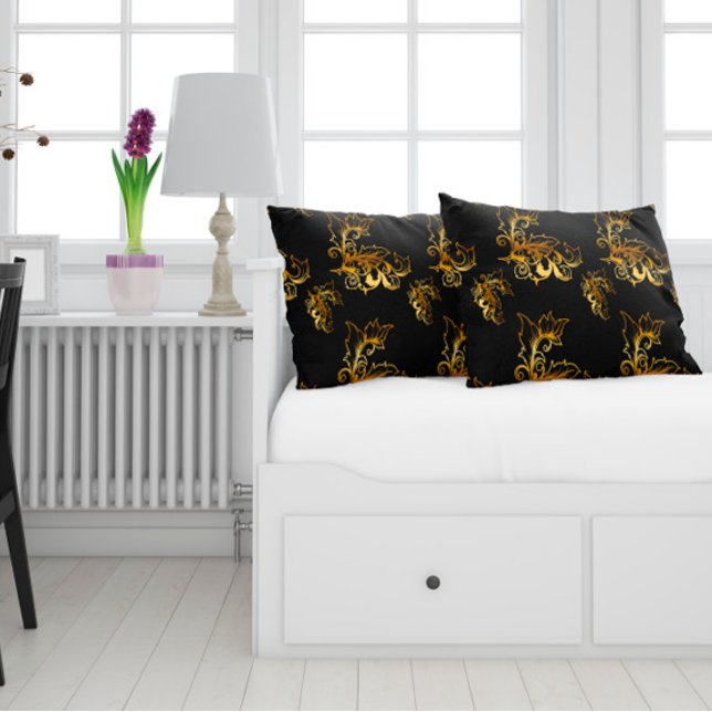 Gold Flourishes on Black Lumbar Cushion (Creator Uploaded)