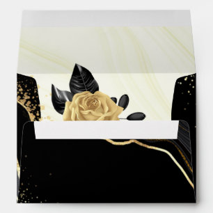 gold flower &black leaves marble wedding envelope