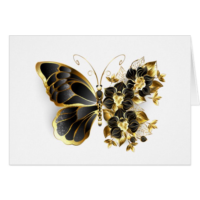 Gold Flower Butterfly with Black Orchid (Front Horizontal)