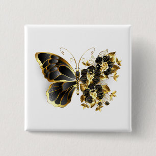 Gold Flower Butterfly with Black Orchid 15 Cm Square Badge