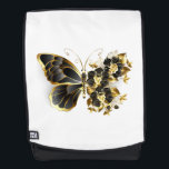 Gold Flower Butterfly with Black Orchid Backpack<br><div class="desc">Gold flower butterfly with black jewellery orchid,  decorated with gold leaves on white background.</div>