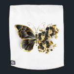 Gold Flower Butterfly with Black Orchid Backpack<br><div class="desc">Gold flower butterfly with black jewellery orchid,  decorated with gold leaves on white background.</div>