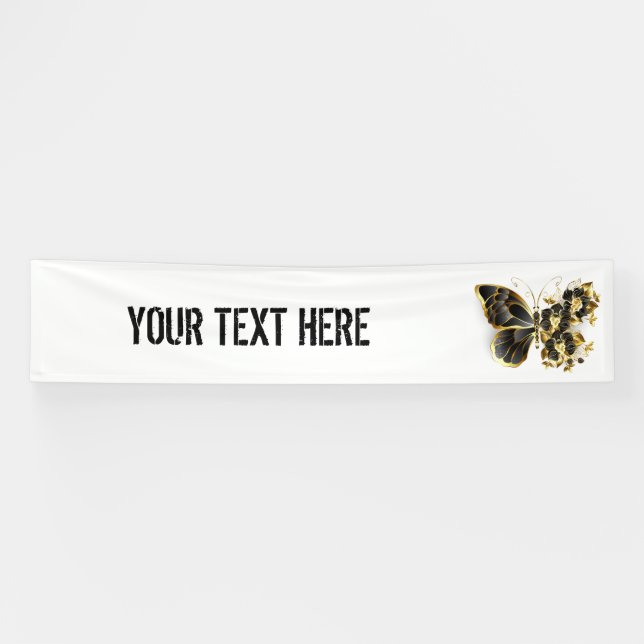 Gold Flower Butterfly with Black Orchid Banner (Horizontal)