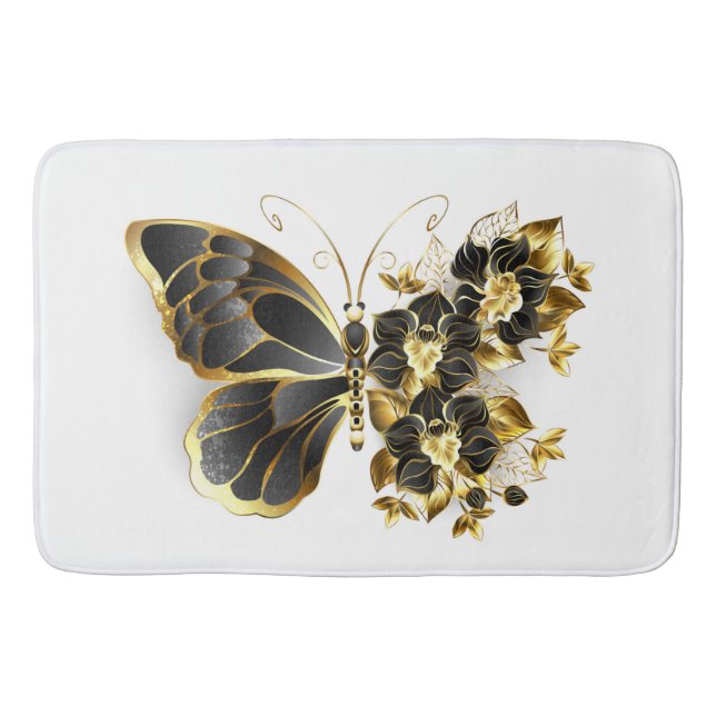 Gold Flower Butterfly with Black Orchid Bath Mat (Front)