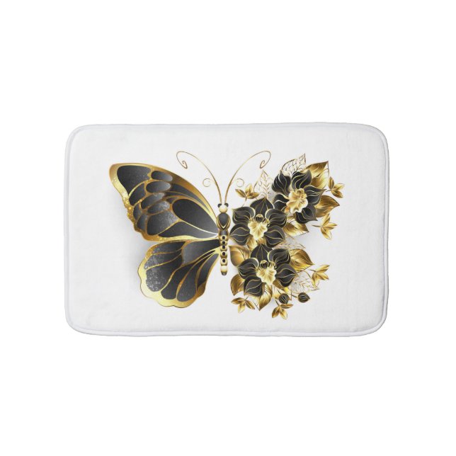 Gold Flower Butterfly with Black Orchid Bath Mat (Front)