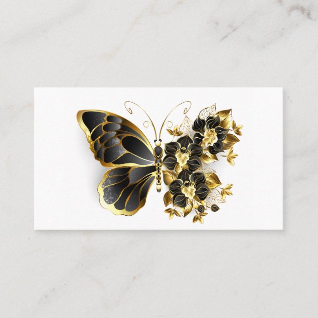 Gold Flower Butterfly with Black Orchid Business Card (Front)