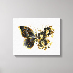 Gold Flower Butterfly with Black Orchid Canvas Print