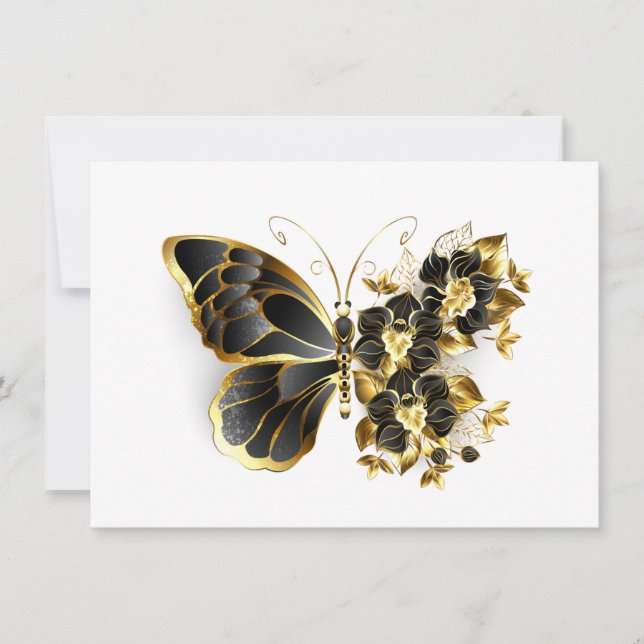 Gold Flower Butterfly with Black Orchid Card (Front)