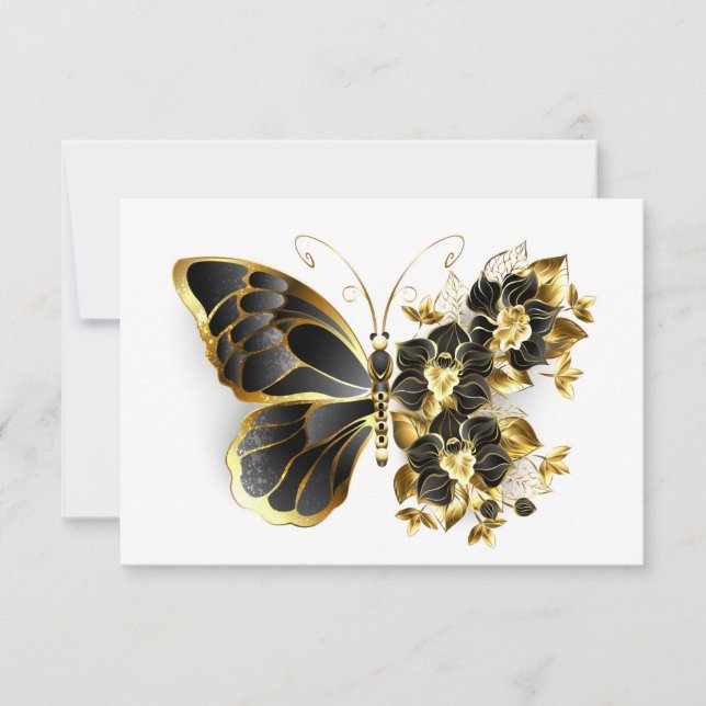 Gold Flower Butterfly with Black Orchid Card (Front)