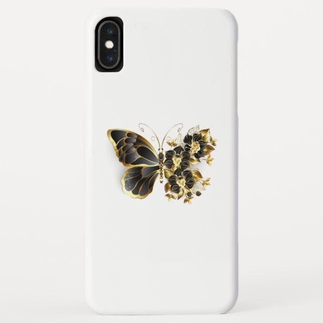 Gold Flower Butterfly with Black Orchid Case-Mate iPhone Case (Back)