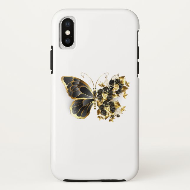 Gold Flower Butterfly with Black Orchid Case-Mate iPhone Case (Back)