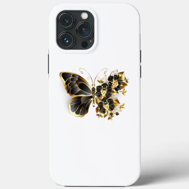 Gold Flower Butterfly with Black Orchid Case-Mate iPhone Case (Back)