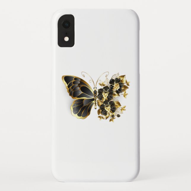 Gold Flower Butterfly with Black Orchid Case-Mate iPhone Case (Back)