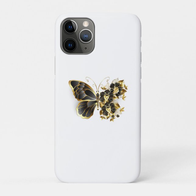 Gold Flower Butterfly with Black Orchid Case-Mate iPhone Case (Back)