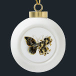 Gold Flower Butterfly with Black Orchid Ceramic Ball Christmas Ornament<br><div class="desc">Gold flower butterfly with black jewellery orchid,  decorated with gold leaves on white background.</div>