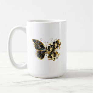 Gold Flower Butterfly with Black Orchid Coffee Mug