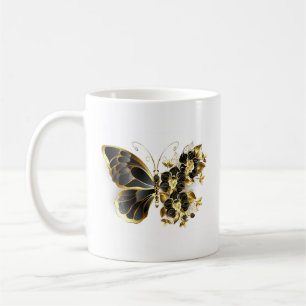 Gold Flower Butterfly with Black Orchid Coffee Mug