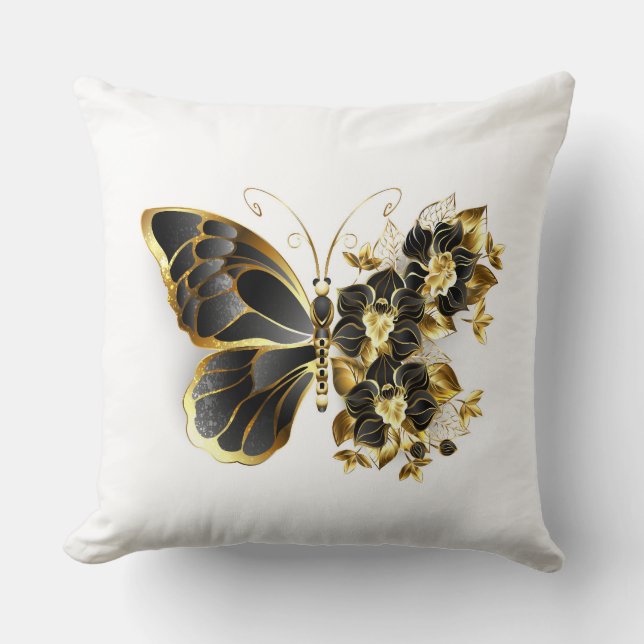 Gold Flower Butterfly with Black Orchid Cushion (Front)