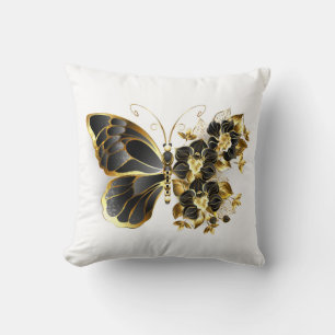 Gold Flower Butterfly with Black Orchid Cushion