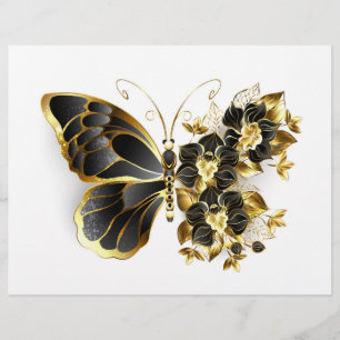 Gold Flower Butterfly with Black Orchid Custom Letterhead
