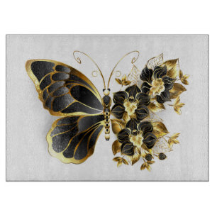 Gold Flower Butterfly with Black Orchid Cutting Board