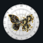 Gold Flower Butterfly with Black Orchid Dartboard<br><div class="desc">Gold flower butterfly with black jewellery orchid,  decorated with gold leaves on white background.</div>