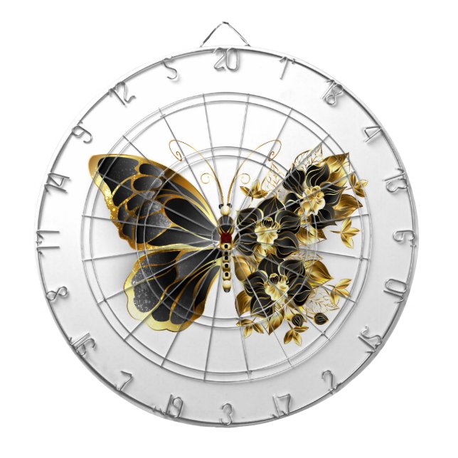 Gold Flower Butterfly with Black Orchid Dartboard (Front)